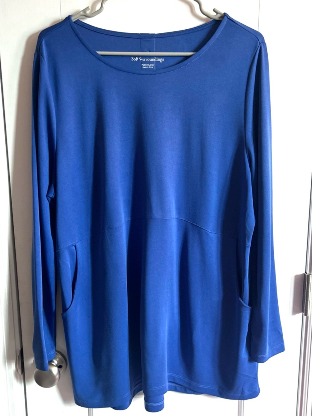 NWOT Soft Surroundings Blue Fairfax Button Back Tunic Petite XL PXL Pockets